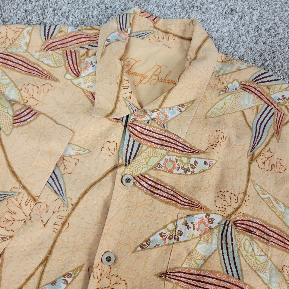 Tommy Bahama Mens Large Orange AOP Floral Hawaiian Short Sleeve 100% Silk